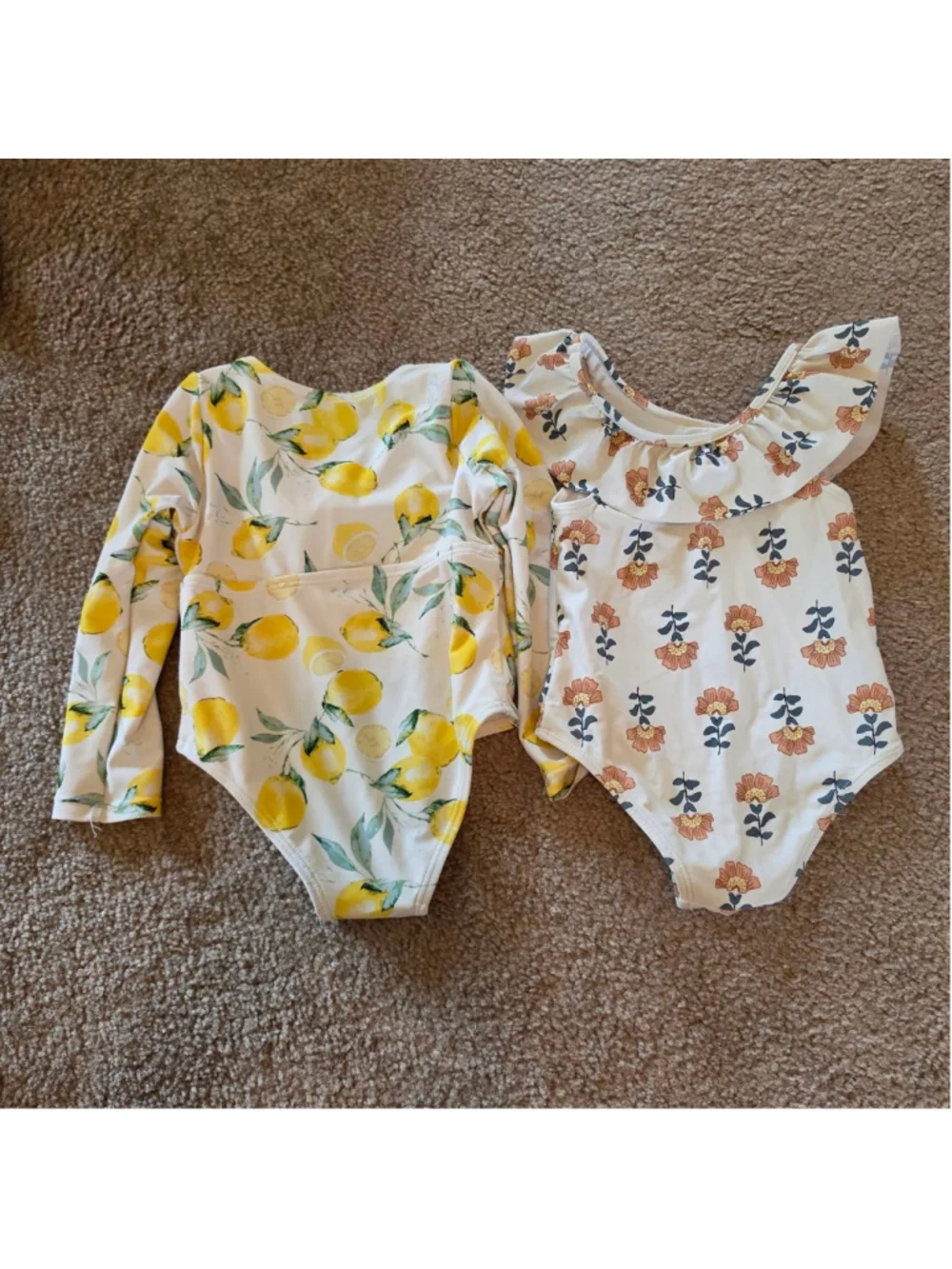 Girls 2T Jessica Simpson One Piece Swimsuit Bundle White Yellow Floral Lemon
